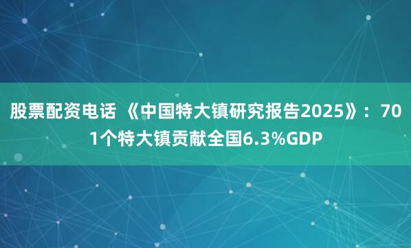 股票配资电话 《中国特大镇研究报告2025》：701个特大镇贡献全国6.3%GDP